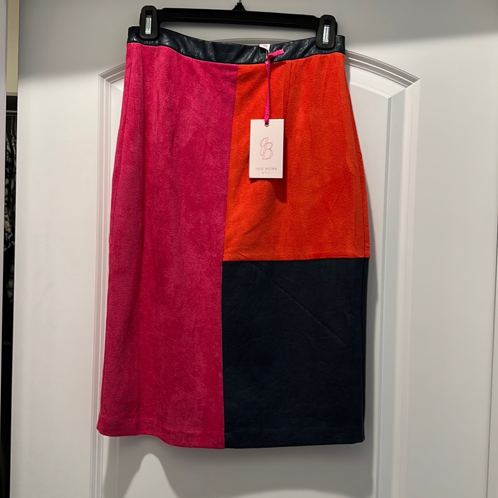 Julie Brown suede and leather Henley block party skirt